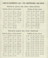 Horario de la lnea SJ, ao 1950