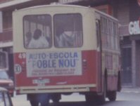 Coche 49, con un anuncio de Pueblo Nuevo, ya que realizaba tambien el servicio de la Catalana en Barcelona. Foto Jaume Puig i Castells, enero 1982