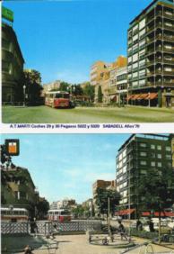Coches 29 y 30 de ATM. Pegaso 5022 y 5020 en la Pº General Primo de Rivera (actual Pº Plaza Mayor)